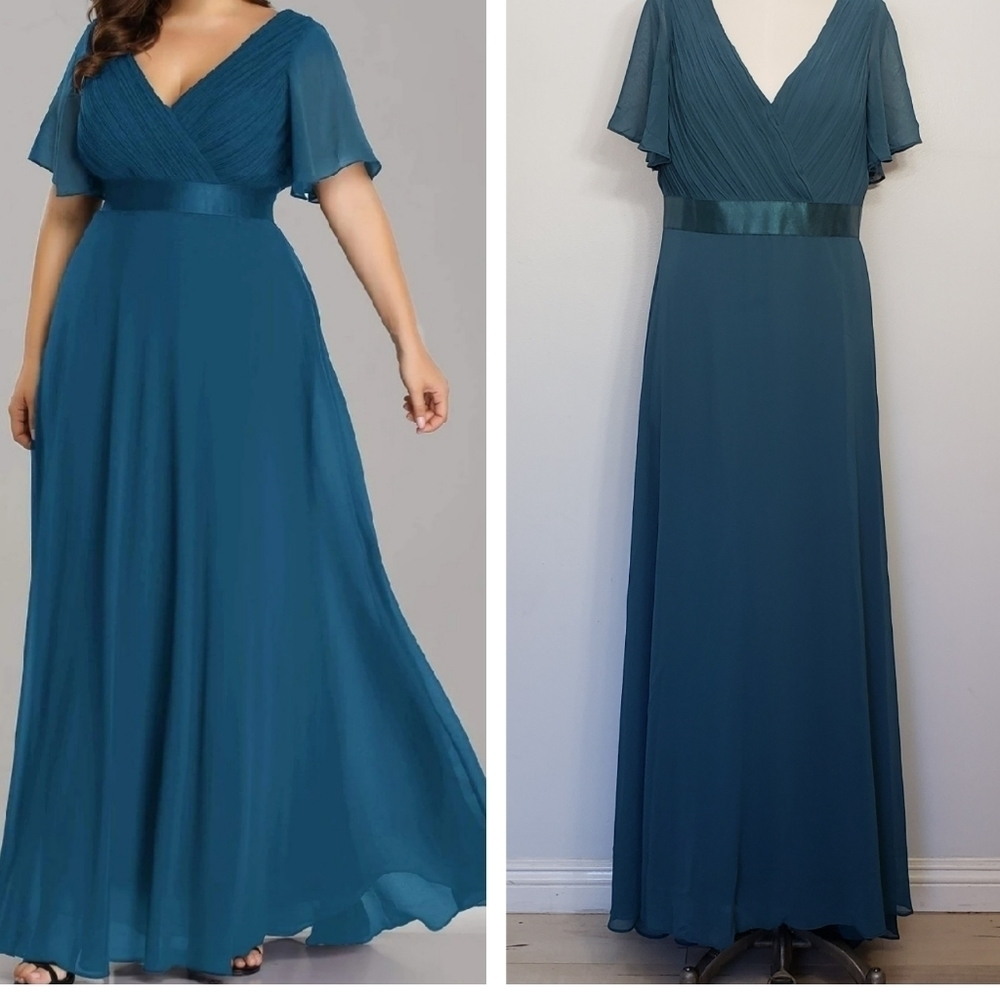 EVER PRETTY 9890 teal empire waist flutter sleeves bridesmaid  dress siz…
